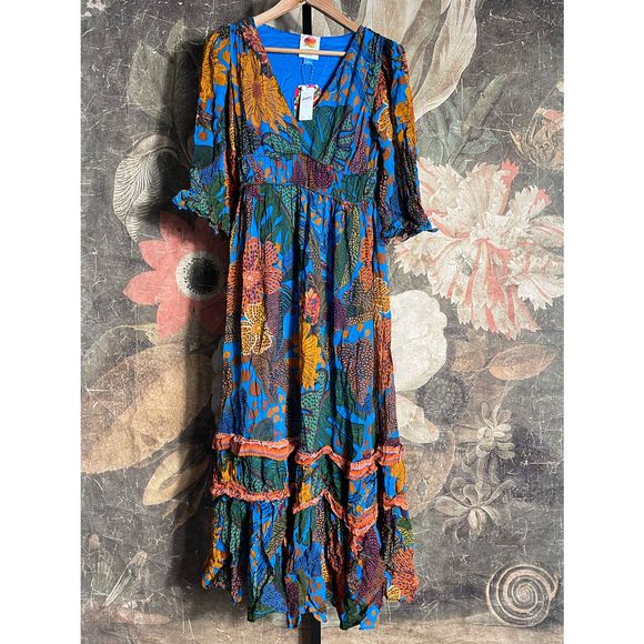New Anthropologie x Farm Rio Puff Sleeve Maxi Dress sz XS - Picture 8 of 9